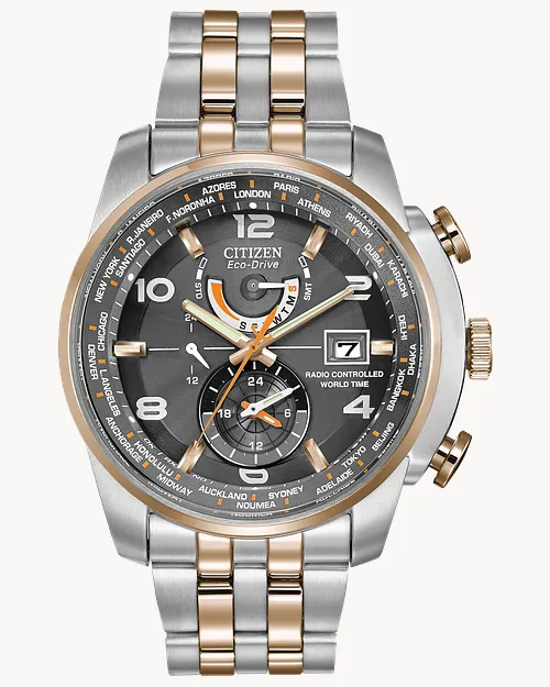 シチズン エコドライブ ワールドタイム 電波ソーラー AT9016-56H Citizen A-T Eco-Drive Grey Dial Stainless Steel Watch | CITIZEN